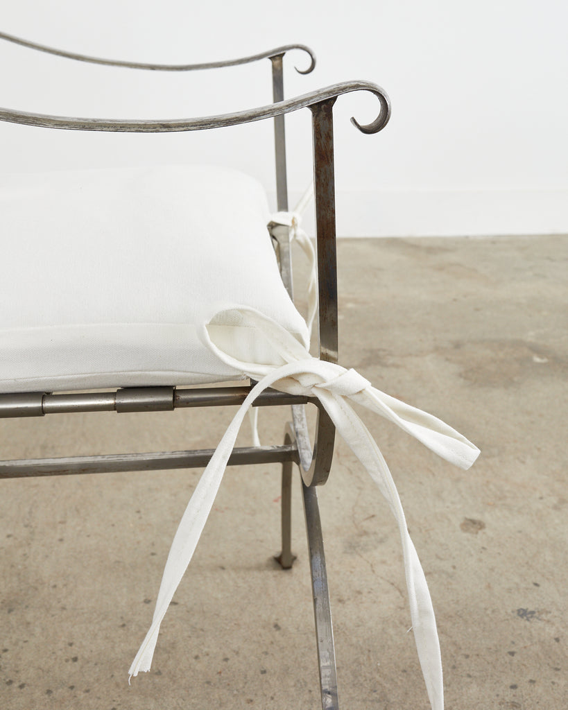 Pair of Neoclassical Style Steel Curule Garden Armchairs