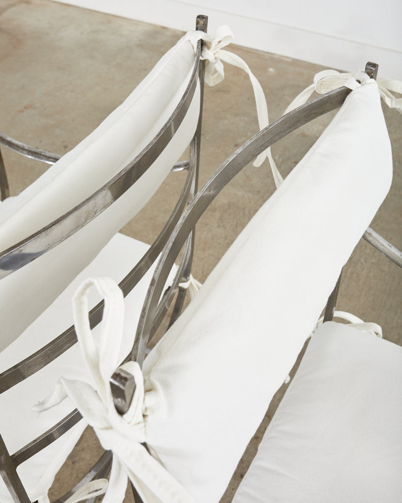 Pair of Neoclassical Style Steel Curule Garden Armchairs