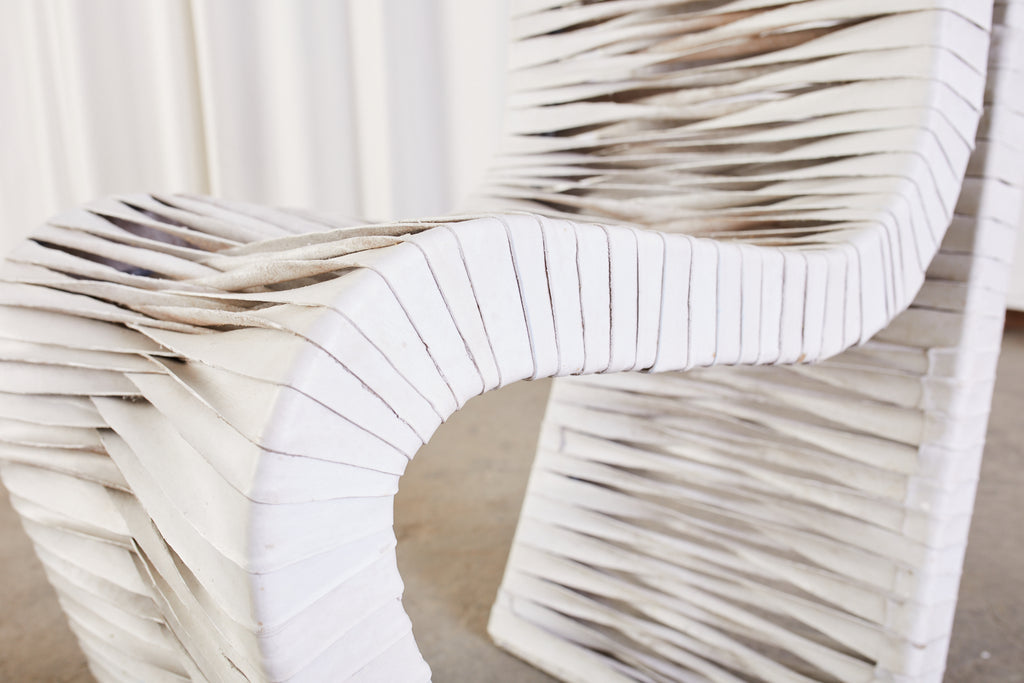 Set of Four Post Modern Sculptural Leather Strap Chairs