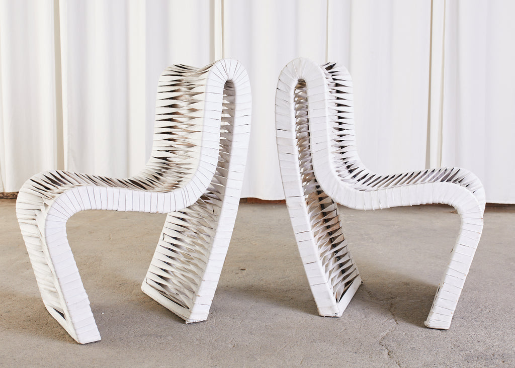 Set of Four Post Modern Sculptural Leather Strap Chairs