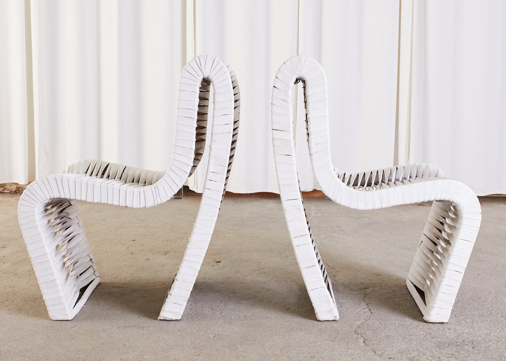 Set of Four Post Modern Sculptural Leather Strap Chairs