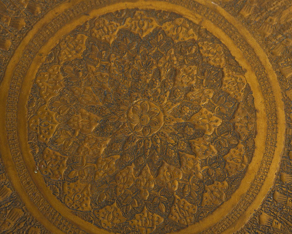 Moorish Brass Tray Table with Folding Hardwood Base