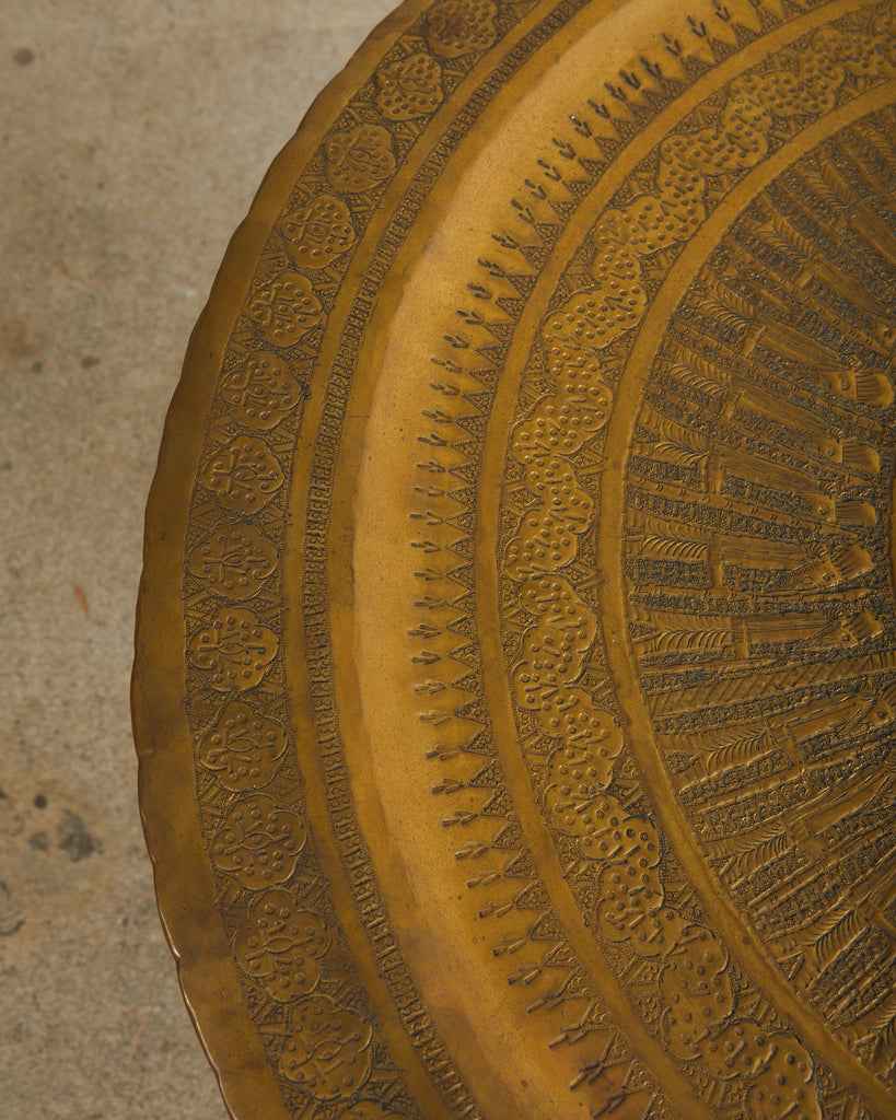 Moorish Brass Tray Table with Folding Hardwood Base