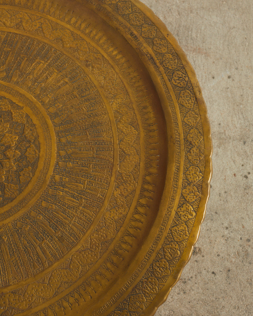 Moorish Brass Tray Table with Folding Hardwood Base