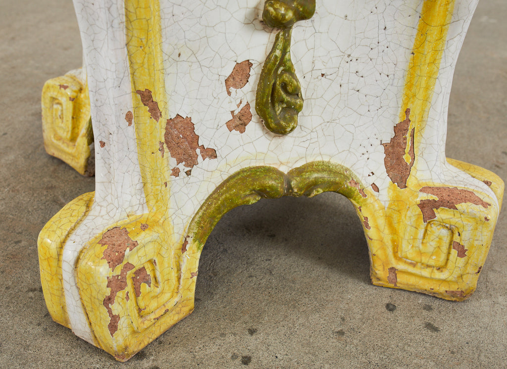 Midcentury Italian Majolica Neoclassical Style Garden Seat Stool