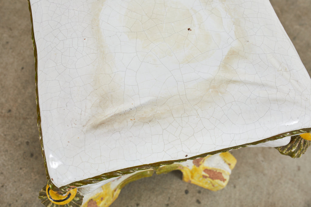 Midcentury Italian Majolica Neoclassical Style Garden Seat Stool