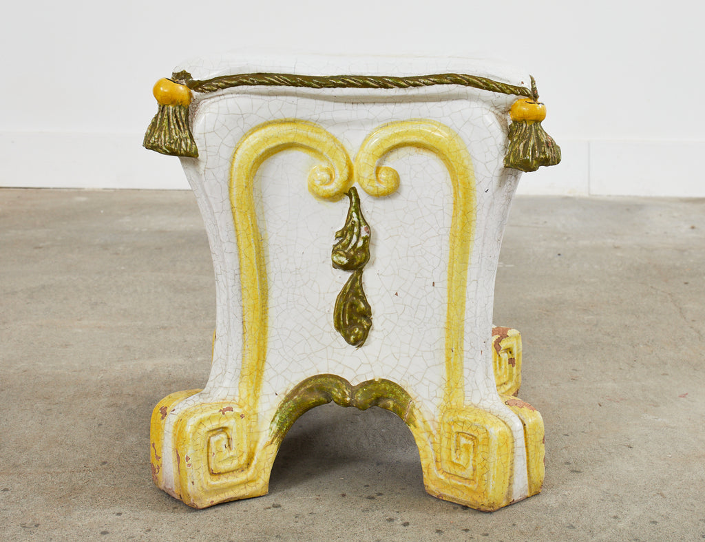 Midcentury Italian Majolica Neoclassical Style Garden Seat Stool