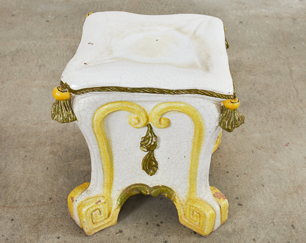 Midcentury Italian Majolica Neoclassical Style Garden Seat Stool