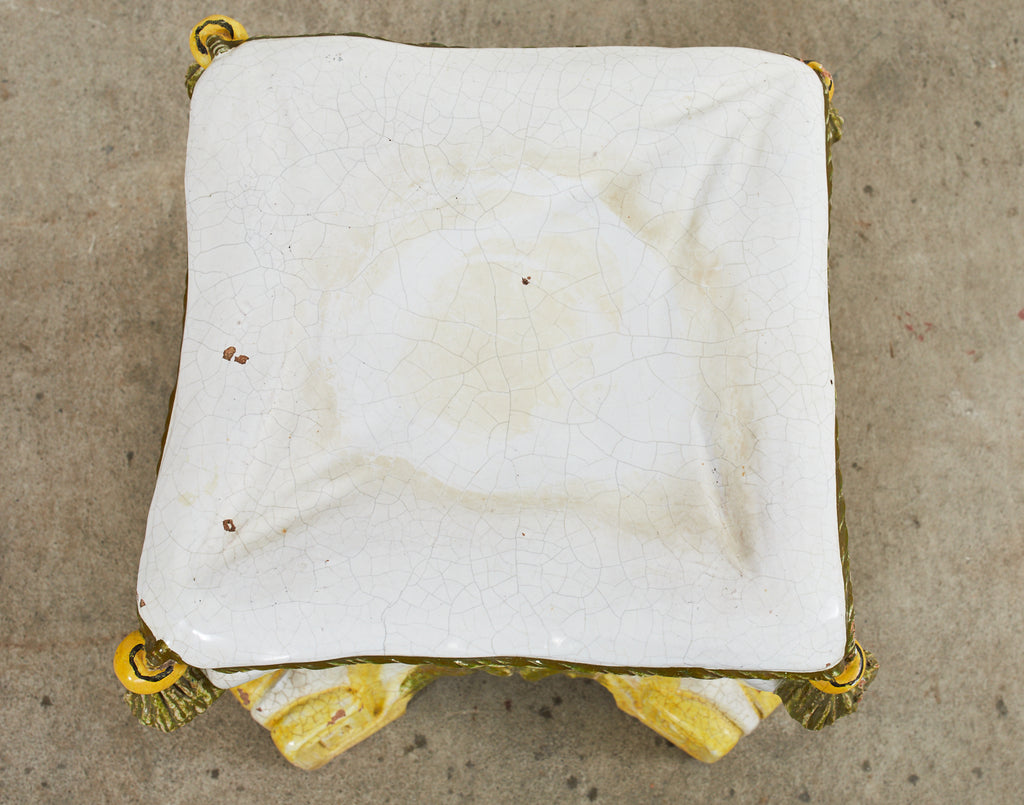 Midcentury Italian Majolica Neoclassical Style Garden Seat Stool