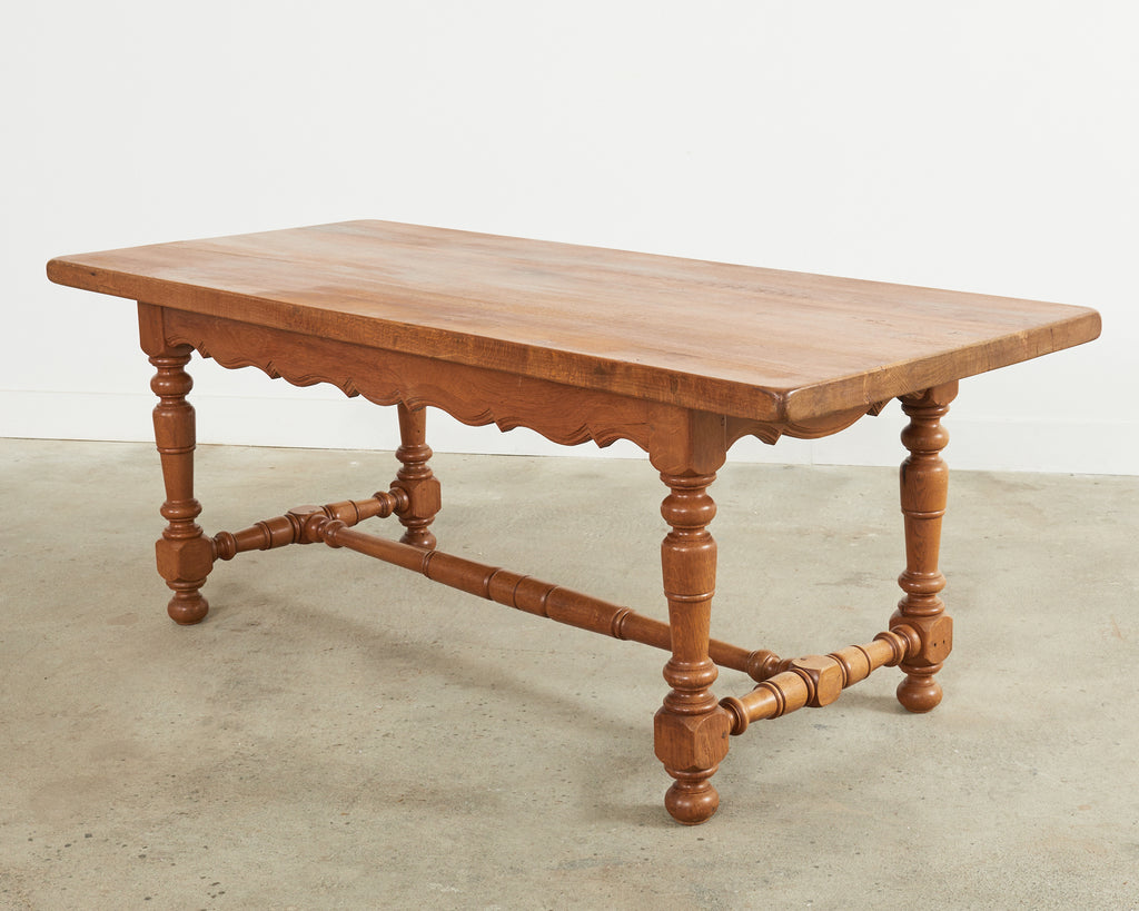 Country French Provincial Oak Farmhouse Trestle Dining Table