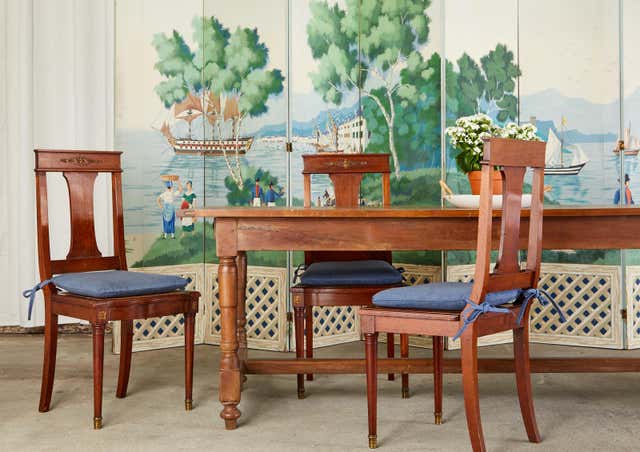 Set of Ten French Empire Mahogany Caned Dining Chairs