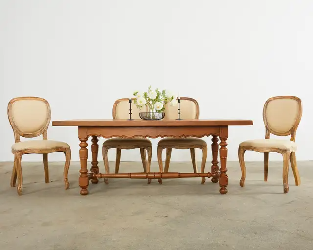 Country French Provincial Oak Farmhouse Trestle Dining Table