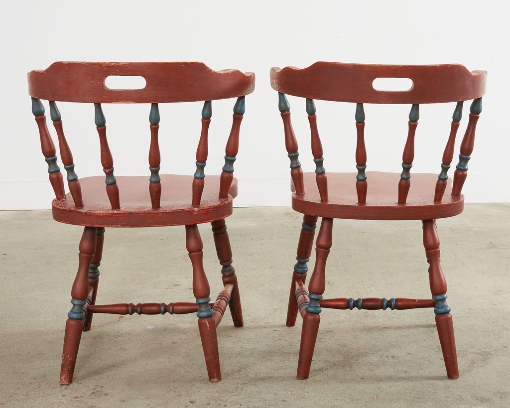 Set of Four Country Danish Painted Windsor Captain's Chair