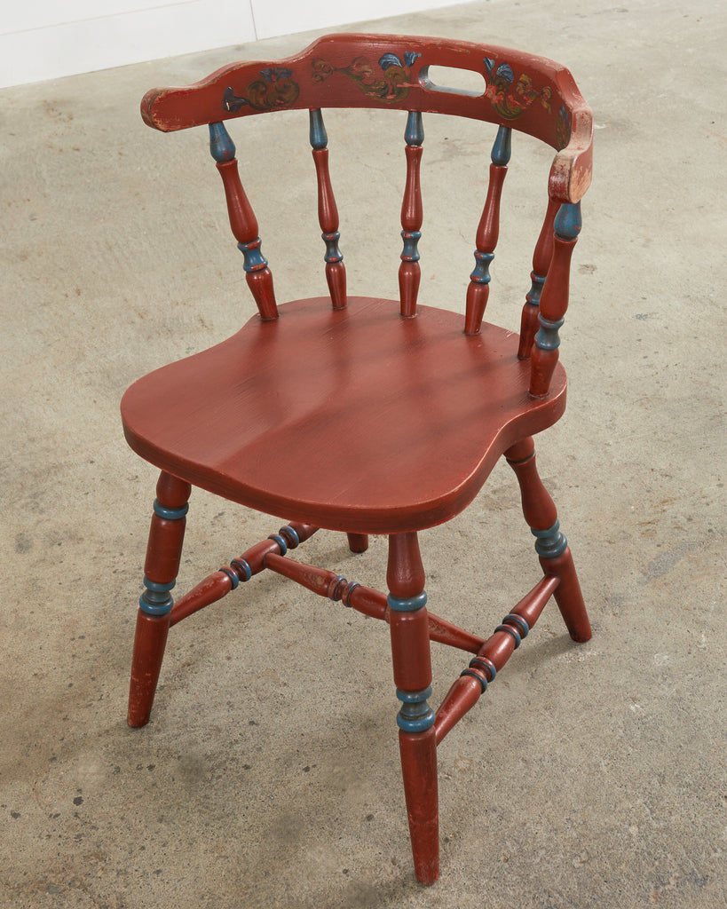Set of Four Country Danish Painted Windsor Captain's Chair