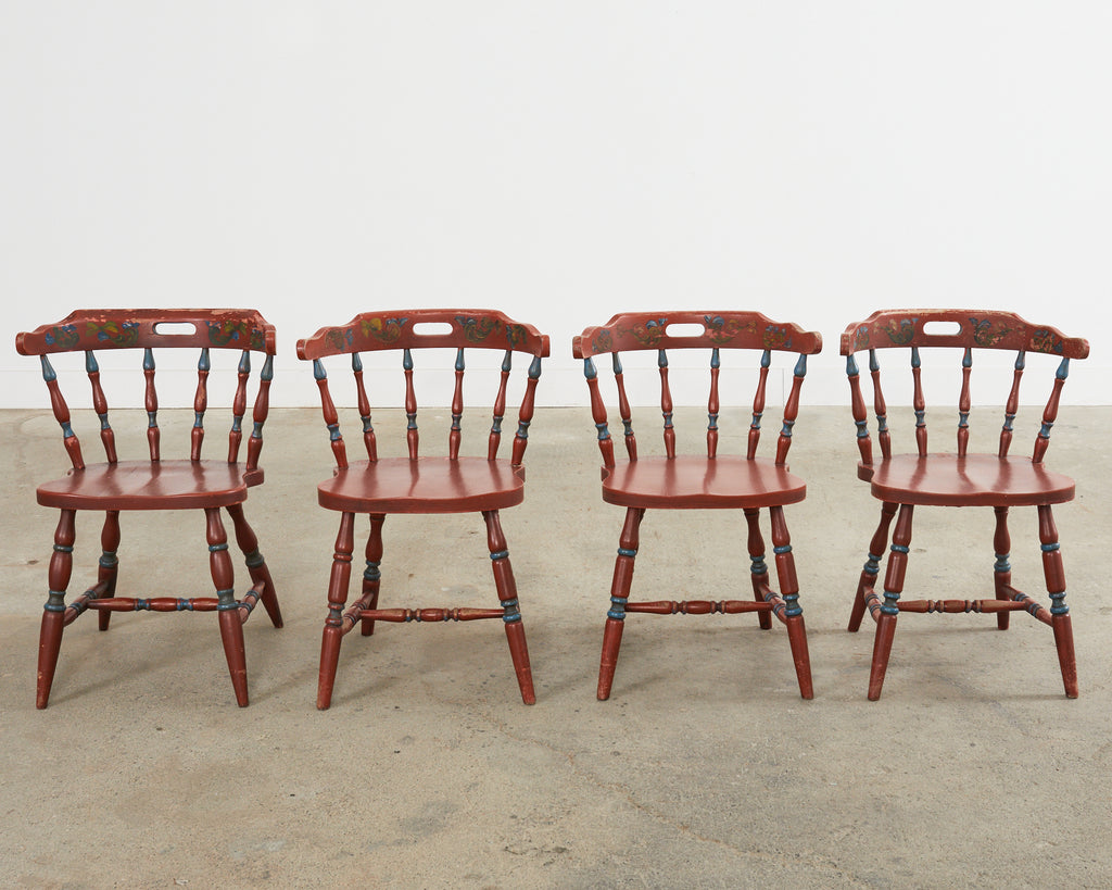 Set of Four Country Danish Painted Windsor Captain's Chair