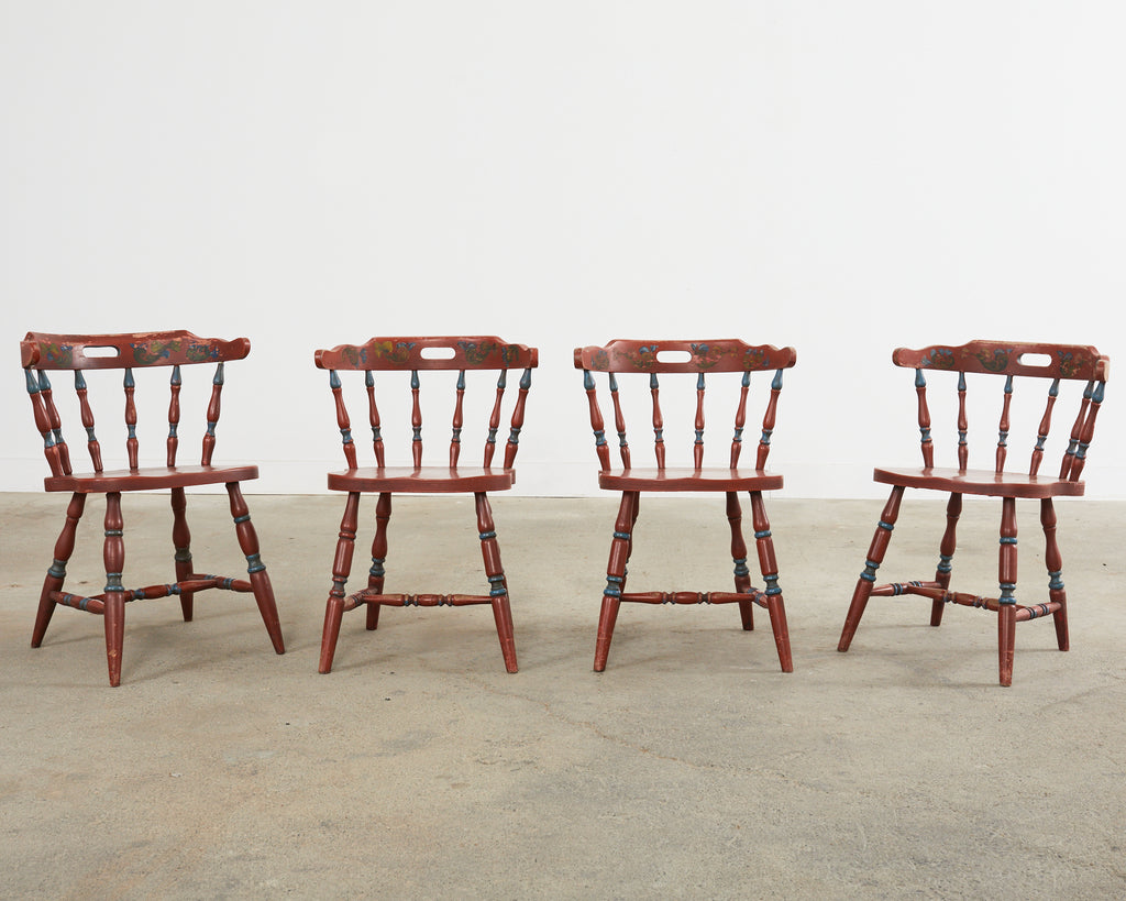 Set of Four Country Danish Painted Windsor Captain's Chair