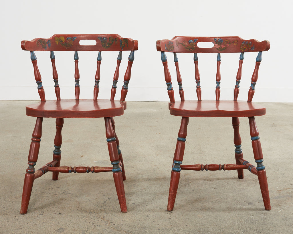 Set of Four Country Danish Painted Windsor Captain's Chair