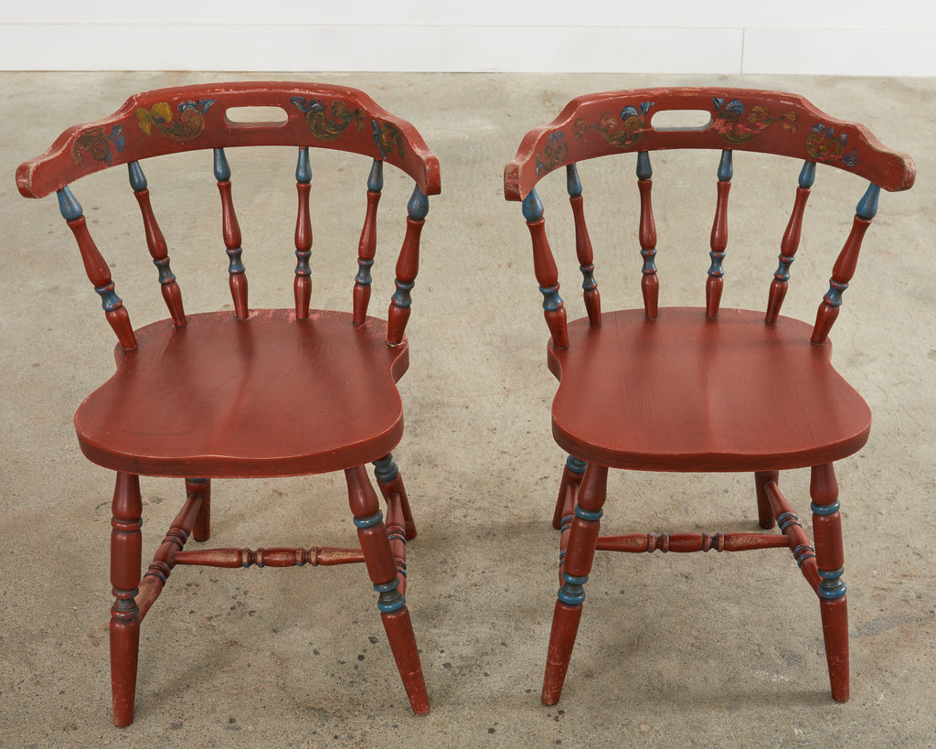 Set of Four Country Danish Painted Windsor Captain's Chair