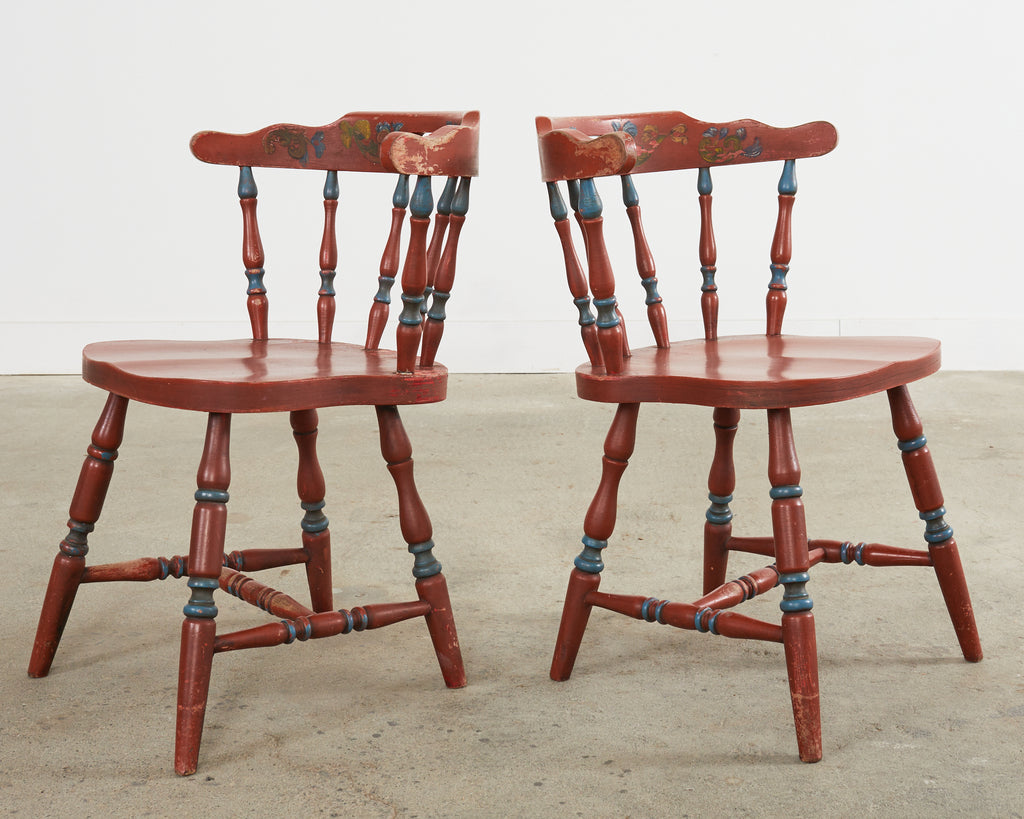 Set of Four Country Danish Painted Windsor Captain's Chair