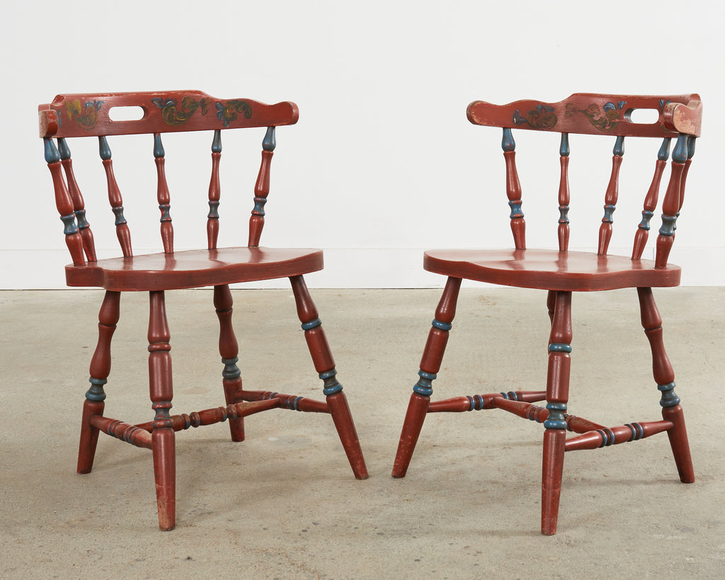 Set of Four Country Danish Painted Windsor Captain's Chair