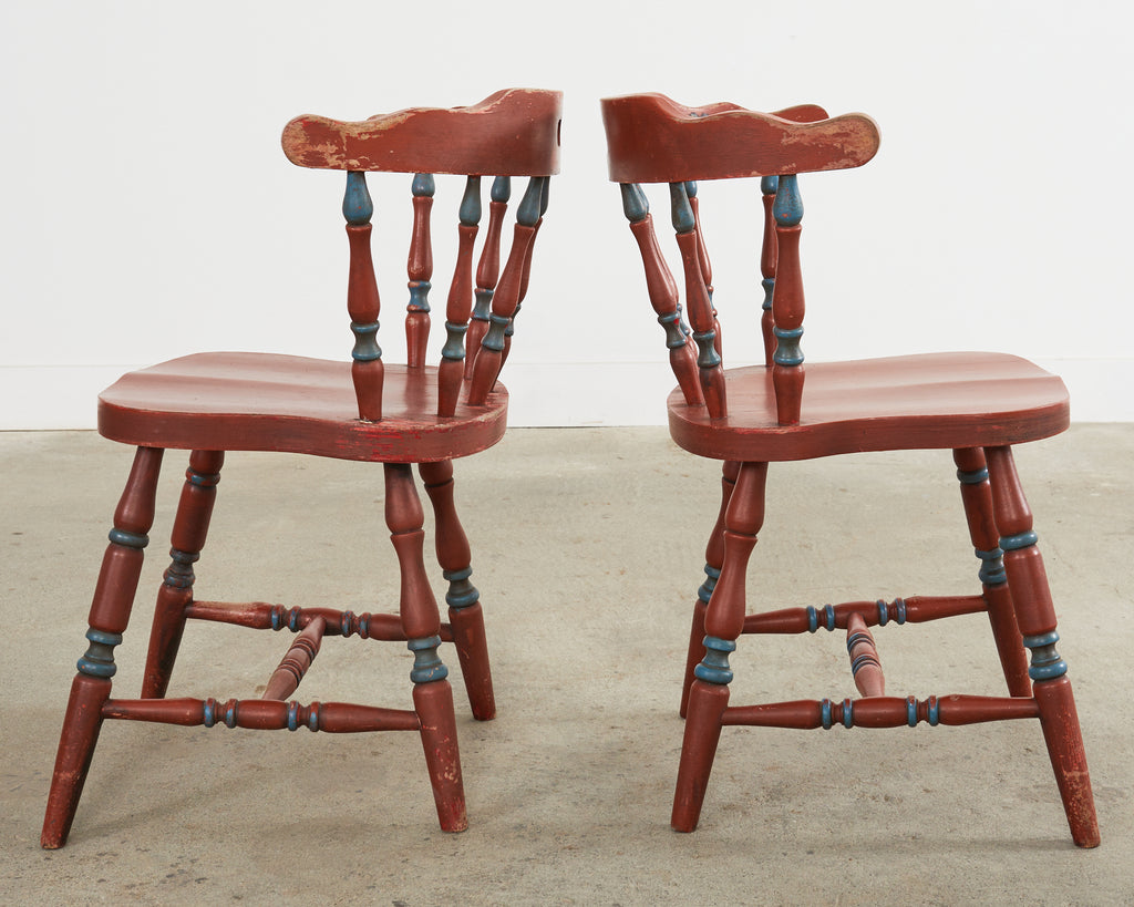 Set of Four Country Danish Painted Windsor Captain's Chair