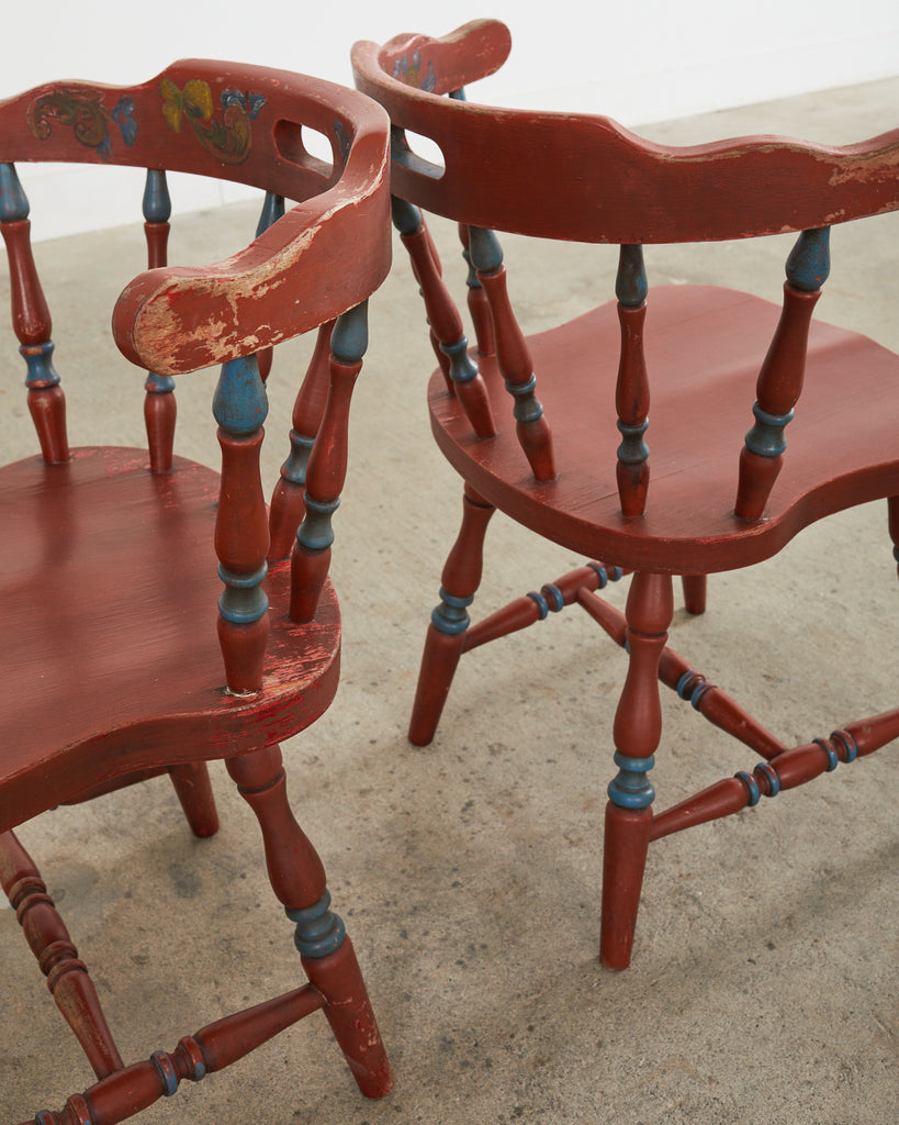 Set of Four Country Danish Painted Windsor Captain's Chair