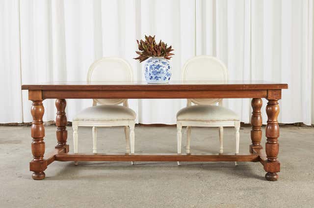 Country French Provincial Fruitwood Farmhouse Trestle Dining Table