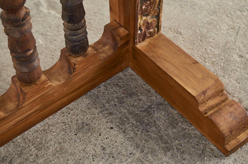 Spanish Baroque Bargueno Style Gilt Cabinet Chest on Stand