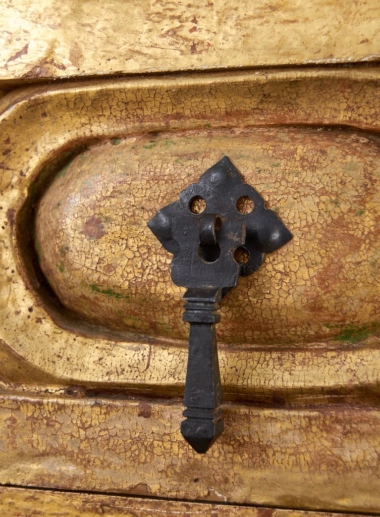 Spanish Baroque Bargueno Style Gilt Cabinet Chest on Stand