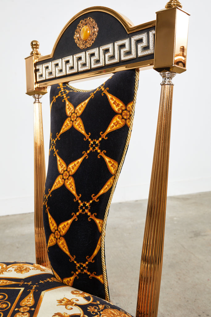 Set of Six Neoclassical Style Gilt Dining Chairs After Versace