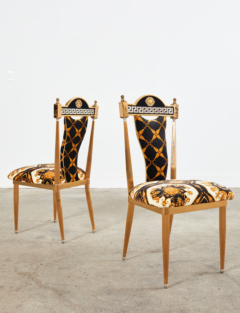 Set of Six Neoclassical Style Gilt Dining Chairs After Versace