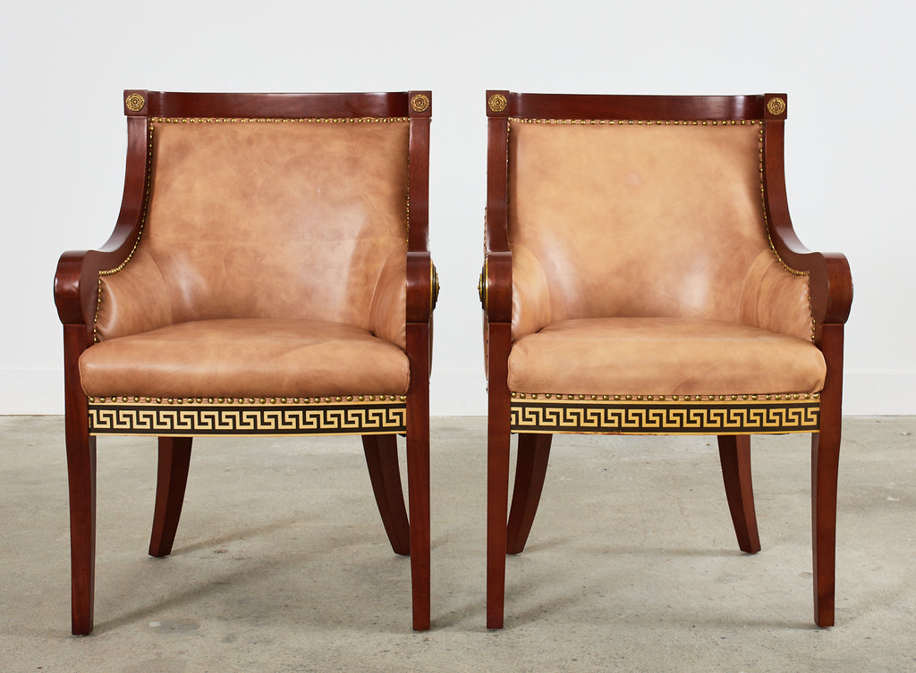 Pair of Empire Style Armchairs with Versacesque Decoration