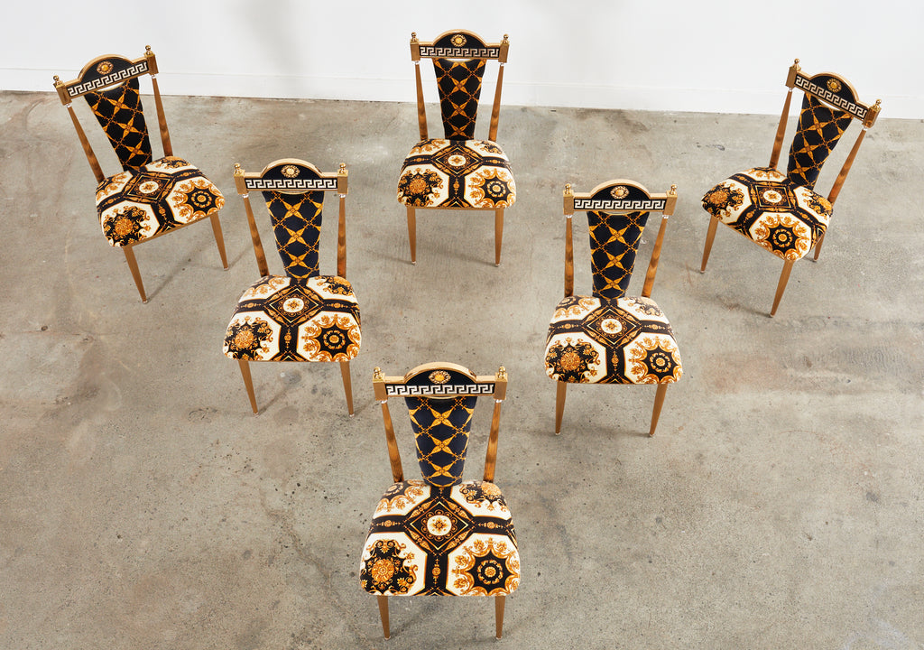 Set of Six Neoclassical Style Gilt Dining Chairs After Versace