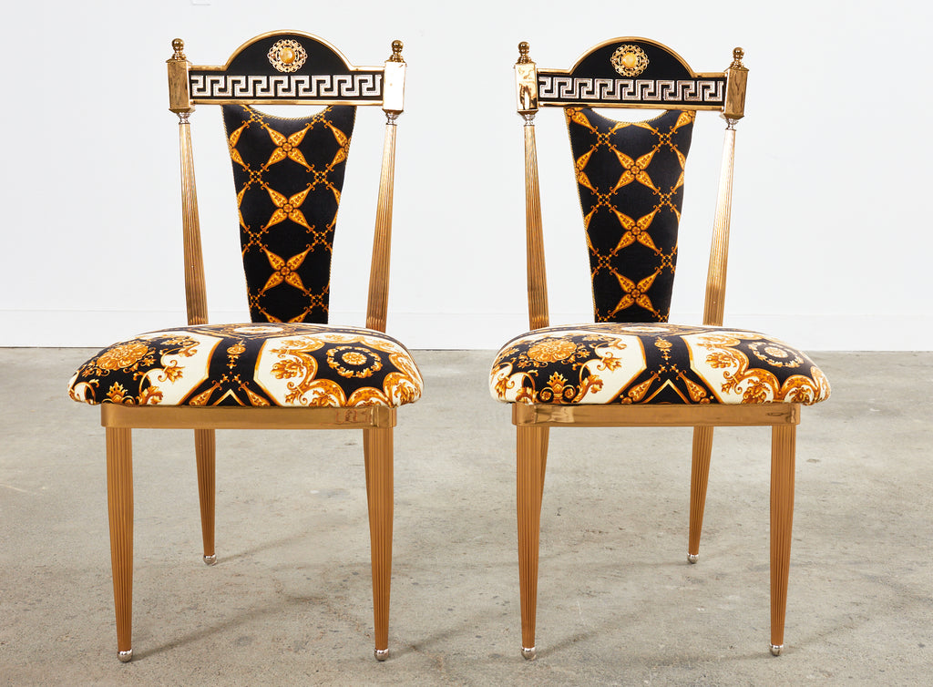 Set of Six Neoclassical Style Gilt Dining Chairs After Versace