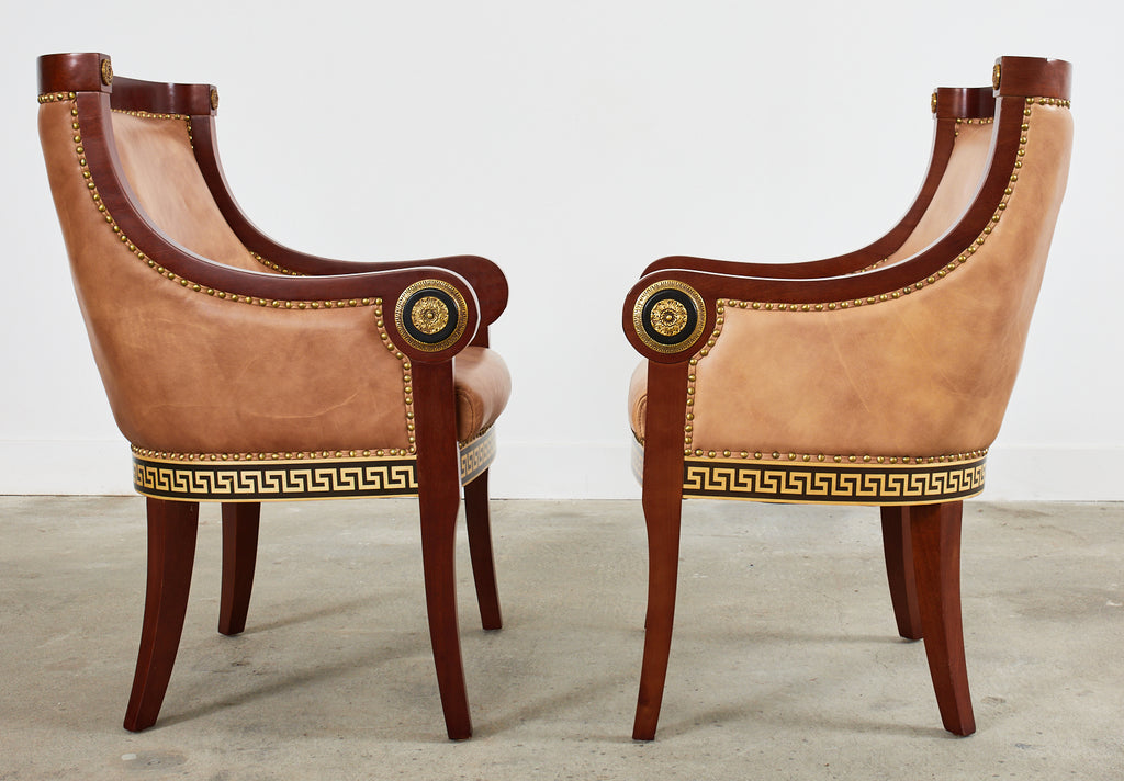 Pair of Empire Style Armchairs with Versacesque Decoration