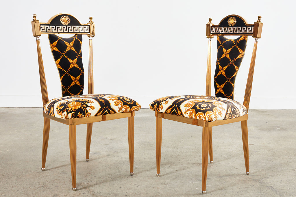 Set of Six Neoclassical Style Gilt Dining Chairs After Versace