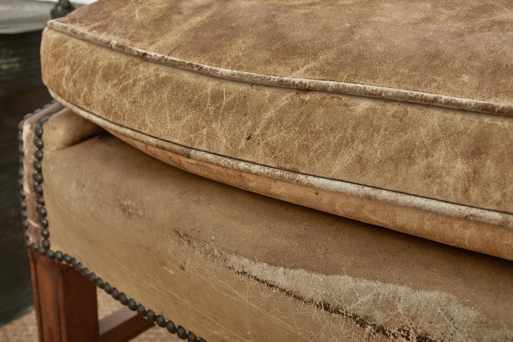 Pair of English Georgian Cigar Leather Wingback Library Chairs