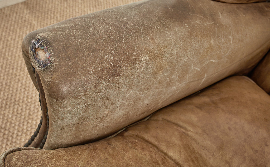 Pair of English Georgian Cigar Leather Wingback Library Chairs