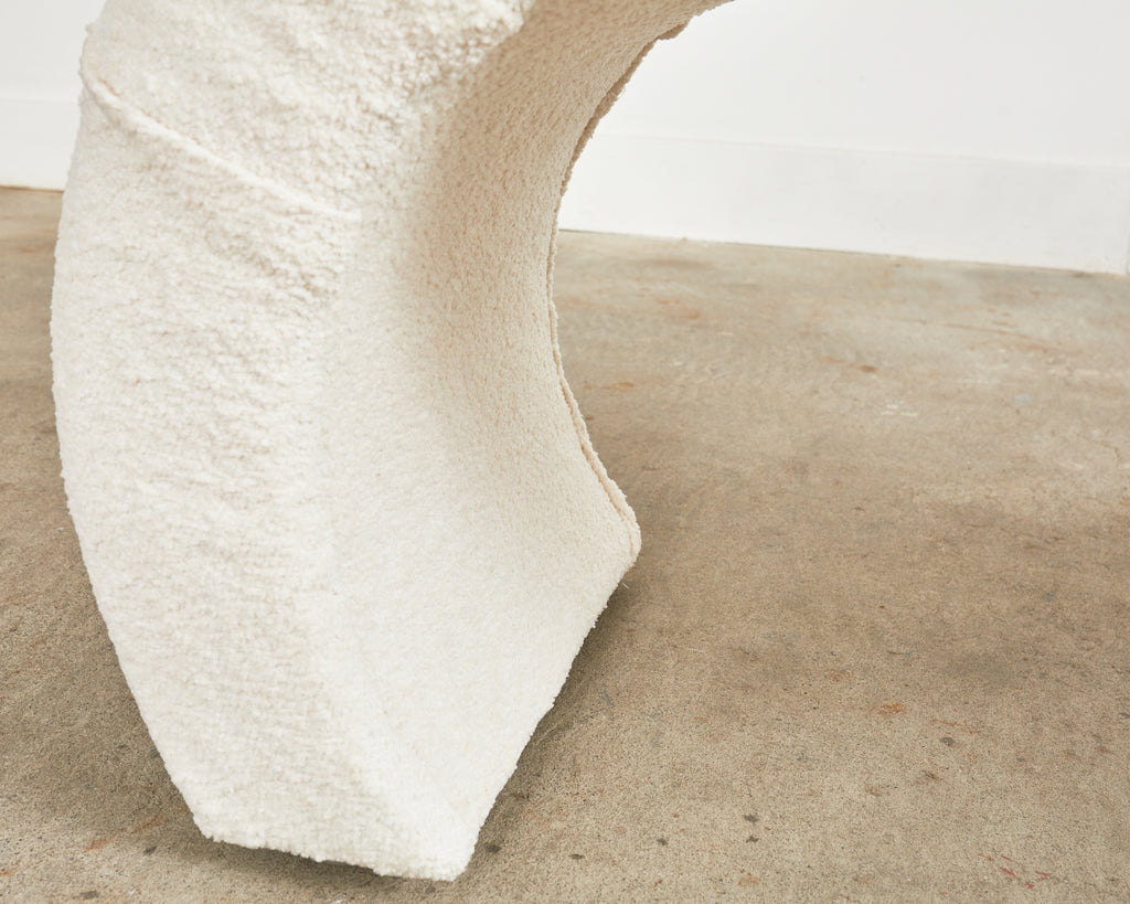 Karl Springer Style Waterfall Scroll Bench with Bouclè Upholstery