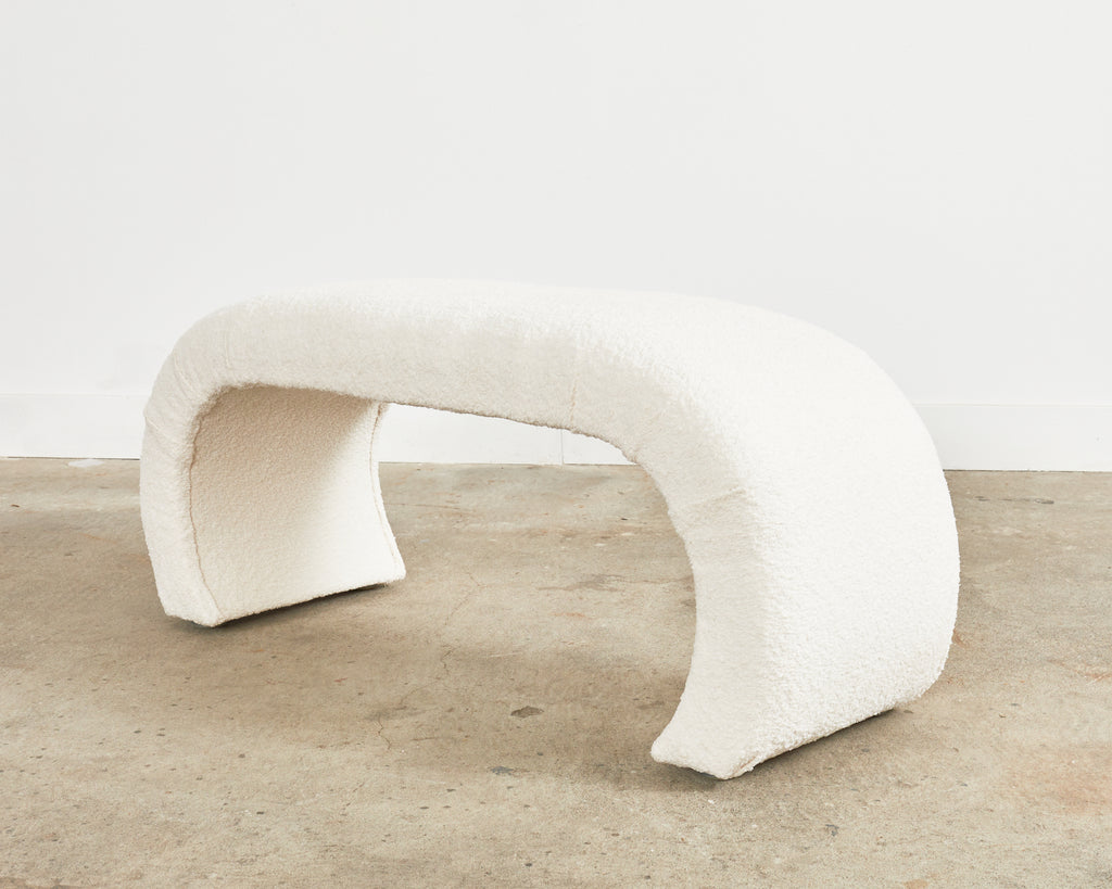 Karl Springer Style Waterfall Scroll Bench with Bouclè Upholstery