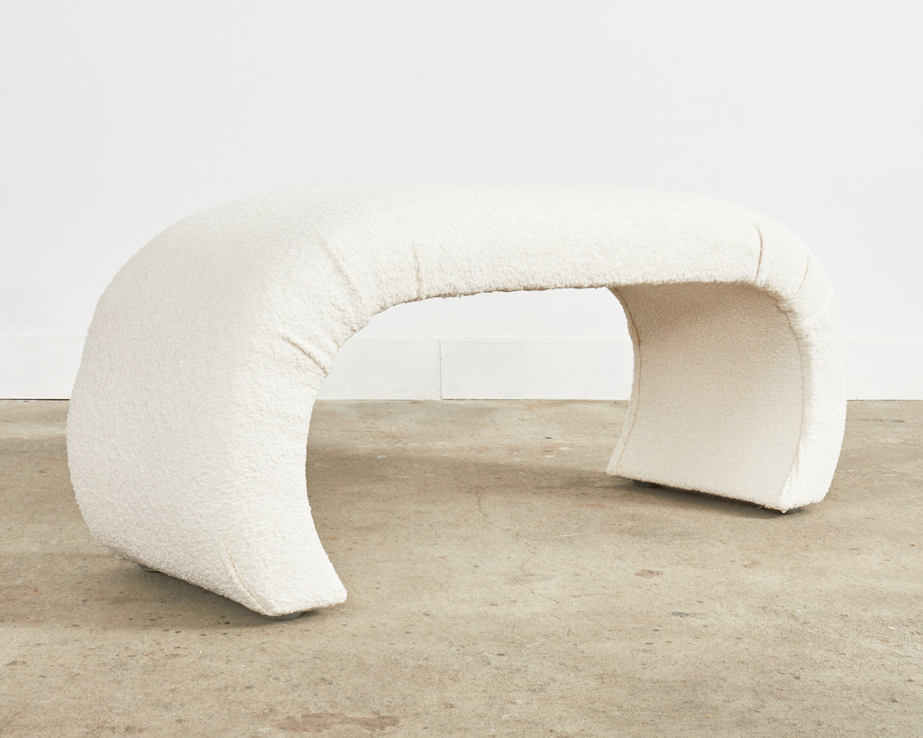 Karl Springer Style Waterfall Scroll Bench with Bouclè Upholstery