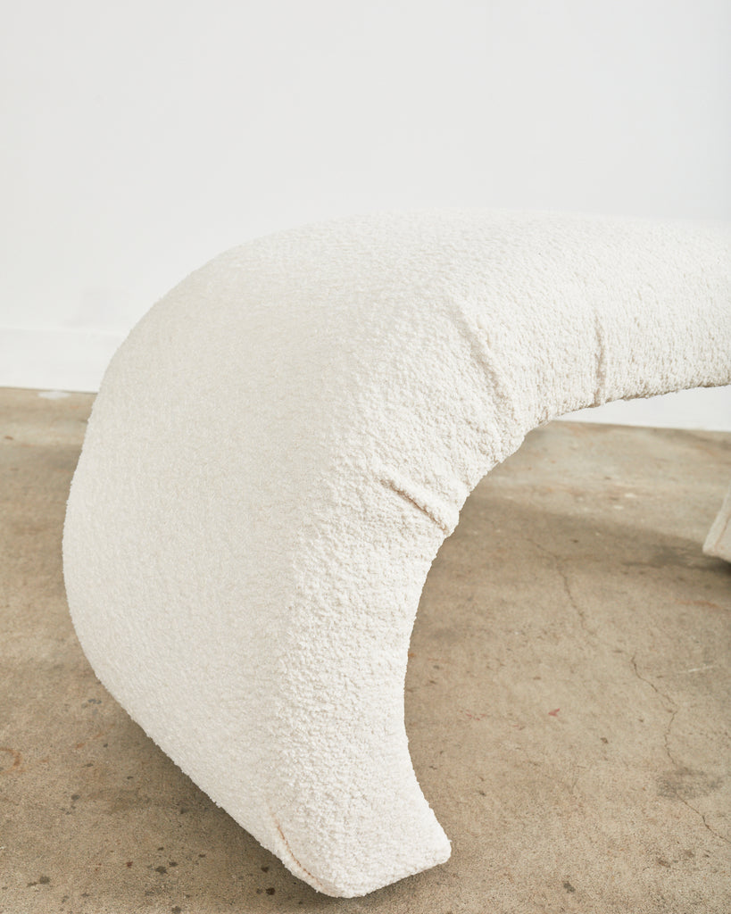 Karl Springer Style Waterfall Scroll Bench with Bouclè Upholstery