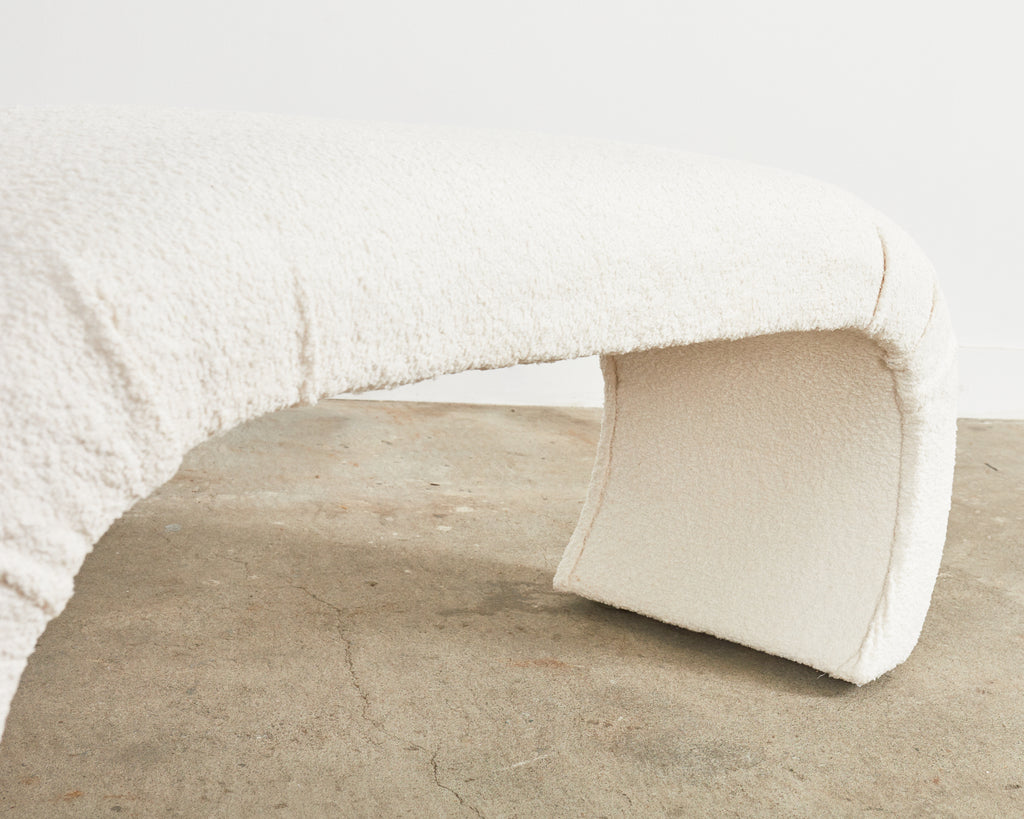 Karl Springer Style Waterfall Scroll Bench with Bouclè Upholstery