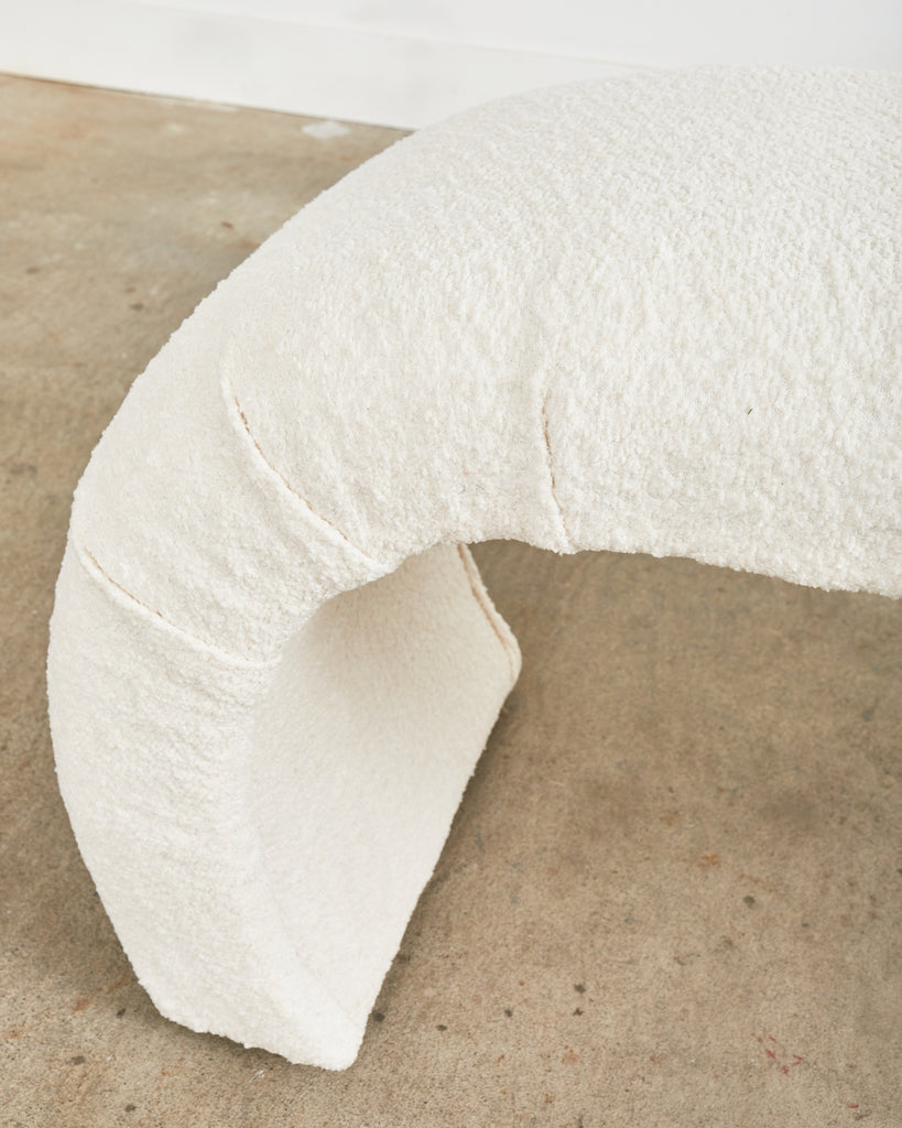 Karl Springer Style Waterfall Scroll Bench with Bouclè Upholstery