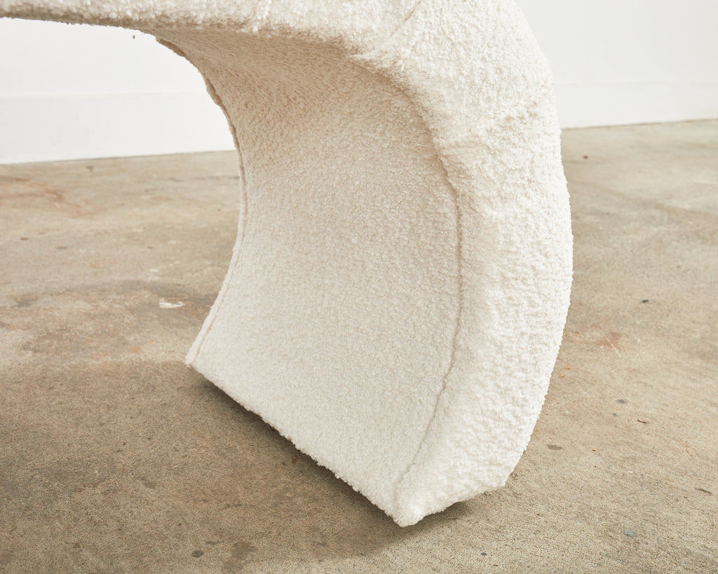 Karl Springer Style Waterfall Scroll Bench with Bouclè Upholstery