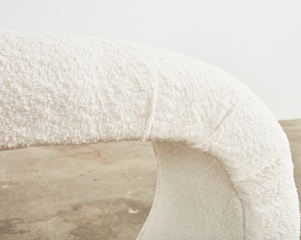 Karl Springer Style Waterfall Scroll Bench with Bouclè Upholstery