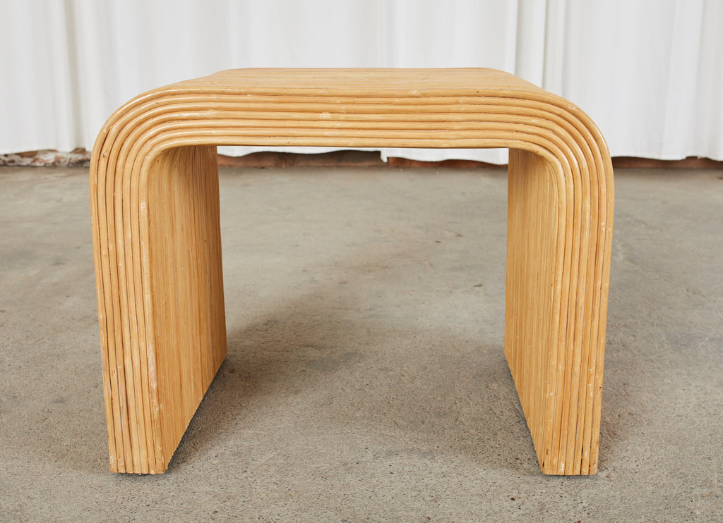 Karl Springer Style Pencil Reed Rattan Waterfall Drink Table