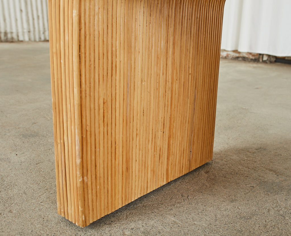 Karl Springer Style Pencil Reed Rattan Waterfall Drink Table