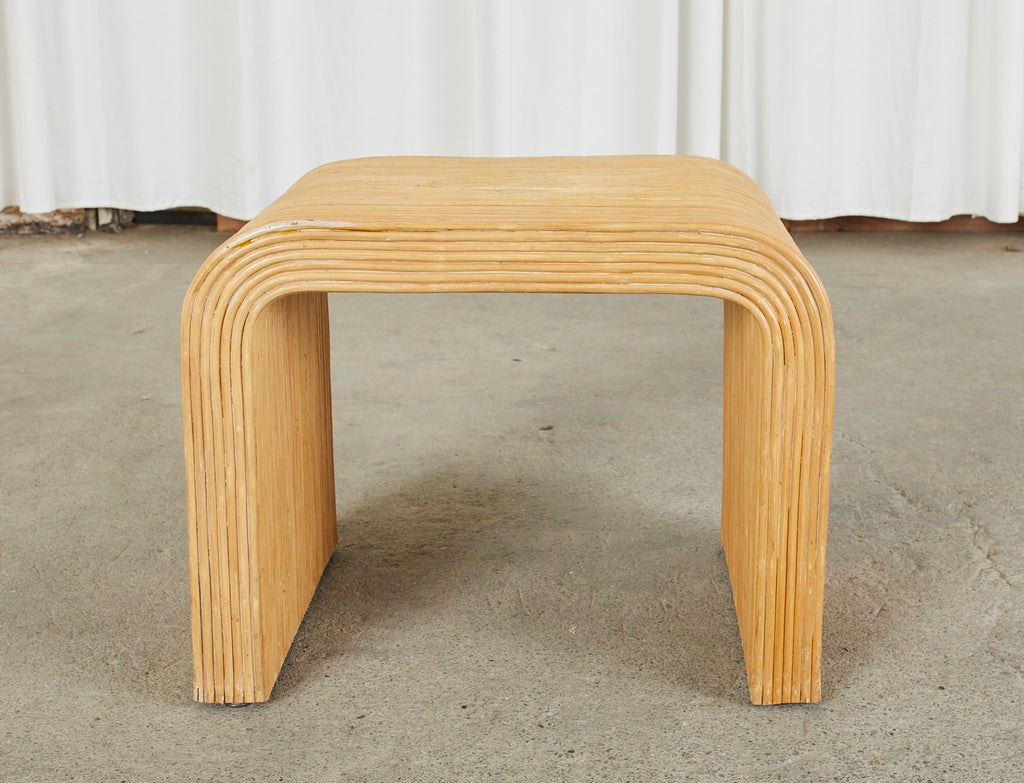 Karl Springer Style Pencil Reed Rattan Waterfall Drink Table