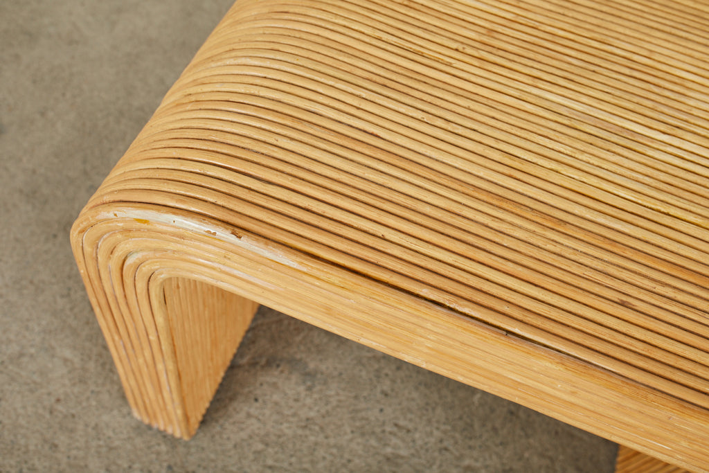 Karl Springer Style Pencil Reed Rattan Waterfall Drink Table